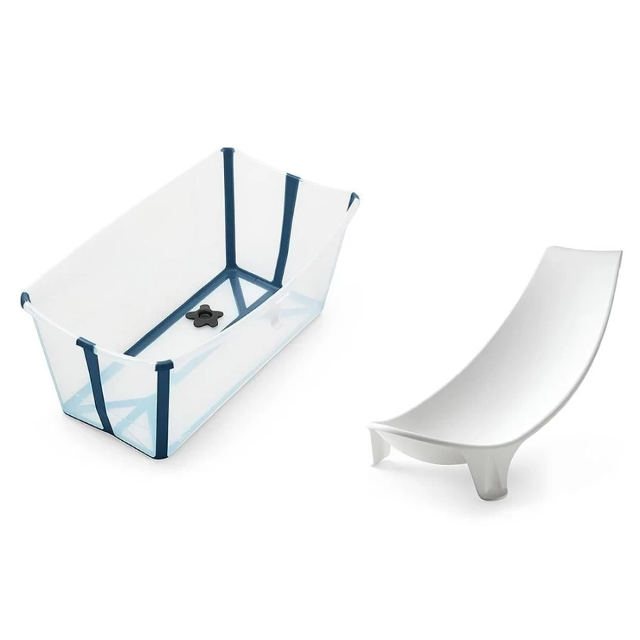 Stokke Flexi Bath Foldable Baby Bathtub - Transparent Blue, Portable & Space-Saving Nursery Essential