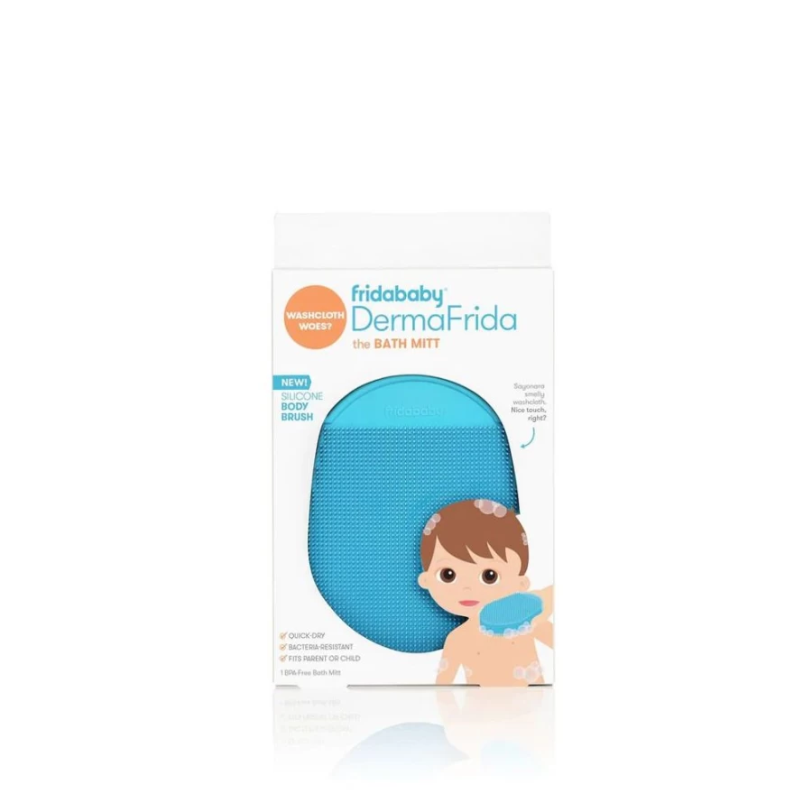 Frida Baby 2-in-1 Derma Bath Mitt for Sensitive Skin - Soft Blue Washcloth for Newborns & Infants