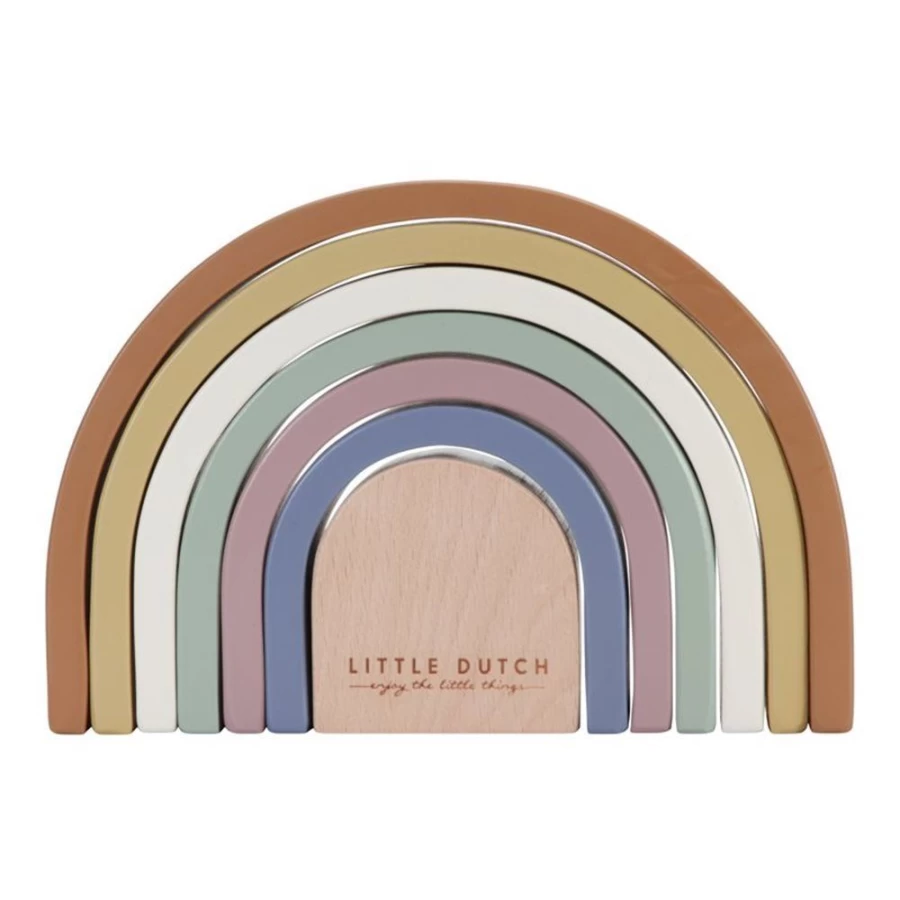 Little Dutch Vintage Rainbow Stacker Toy - Colorful Wooden Stacking Game for Kids