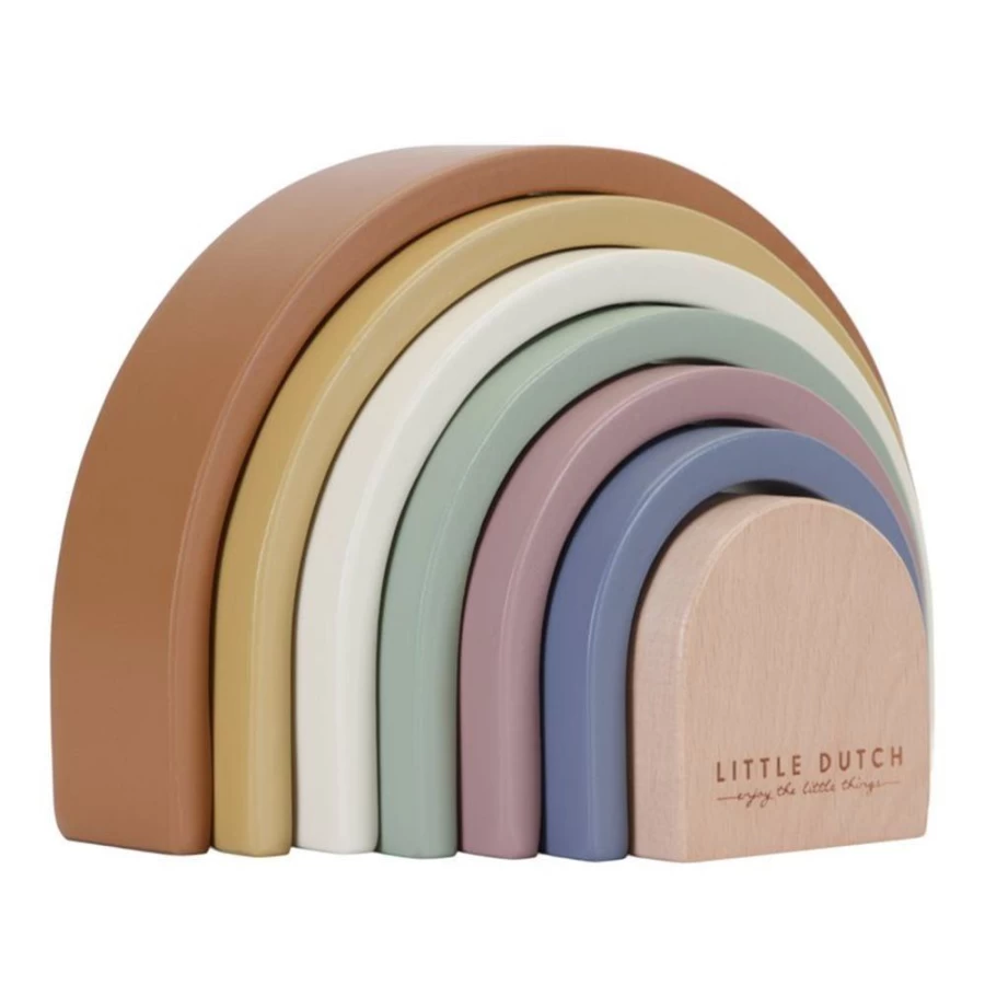 Little Dutch Vintage Rainbow Stacker Toy - Colorful Wooden Stacking Game for Kids