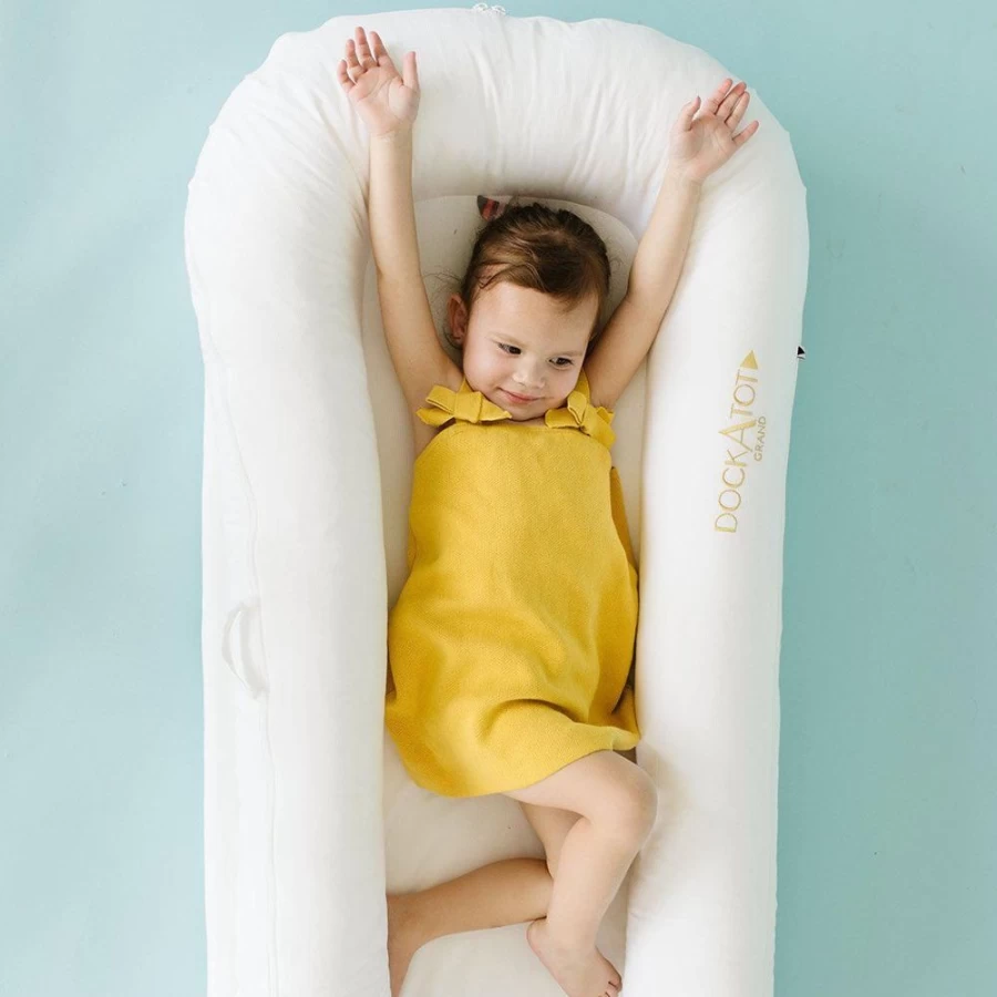 DockAtot Grand Deluxe+ Dock Cover - Premium White Lounger & Baby Nest for Safe Sleep & Play