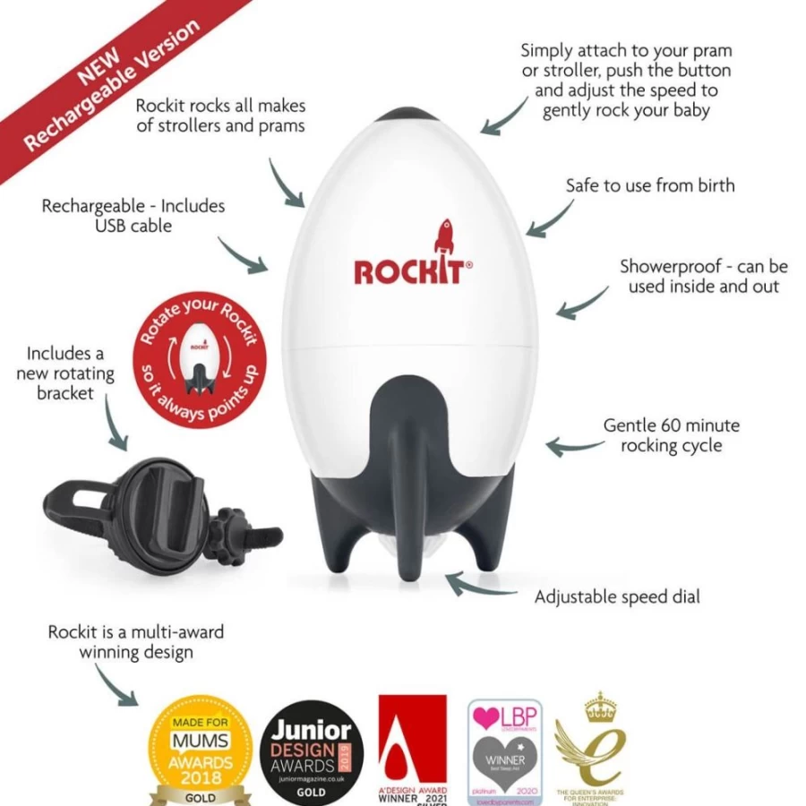 Cheeky Rascals Rockit Baby Rocker - Portable, Rechargeable Baby Soother with Gentle Vibrations for Newborns & Infants