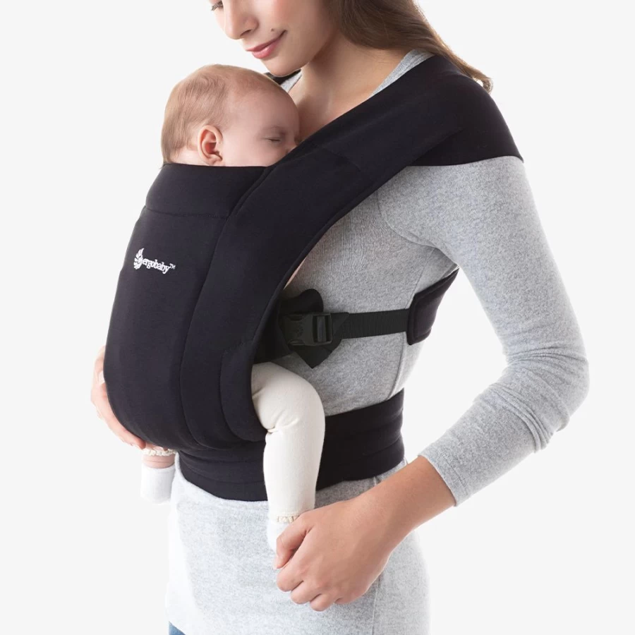 ERGObaby Embrace Newborn Baby Carrier - Soft Knit, Ergonomic, Hands-Free, Pure Black, for Infants 0-6 Months