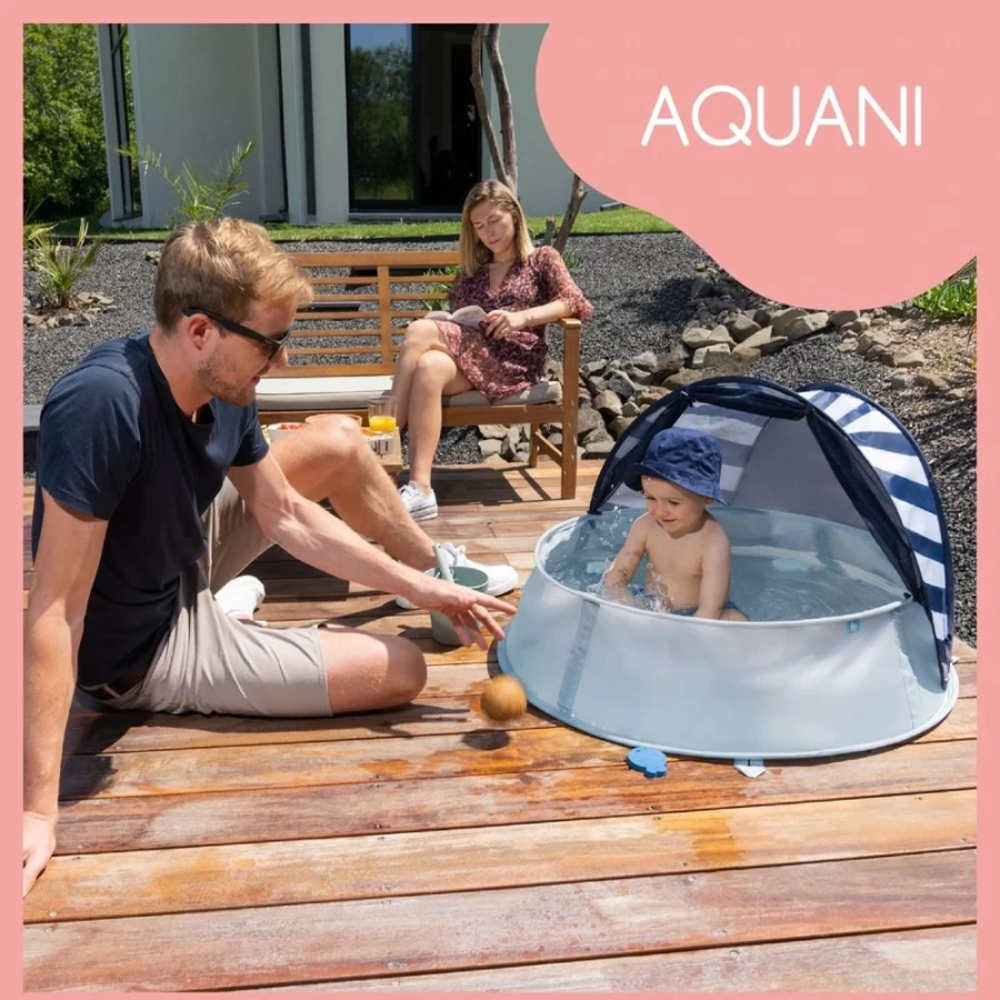 Babymoov Aquani UV Protection Tent & Paddling Pool for Infants 0+ Months - Mariniere Design