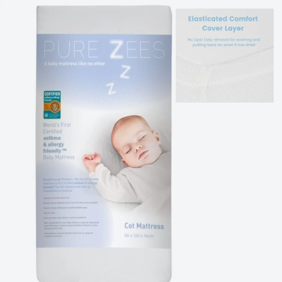 Pure Zees Cot Mattress 60x120cm with Waterproof Cover & Free Spare Comfort Layer for Baby Crib | Hypoallergenic Breathable Nursery Bedding