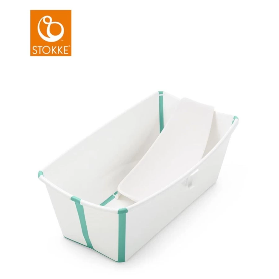 Stokke Flexi Bath Foldable Baby Bathtub Bundle - White Aqua for Nursery