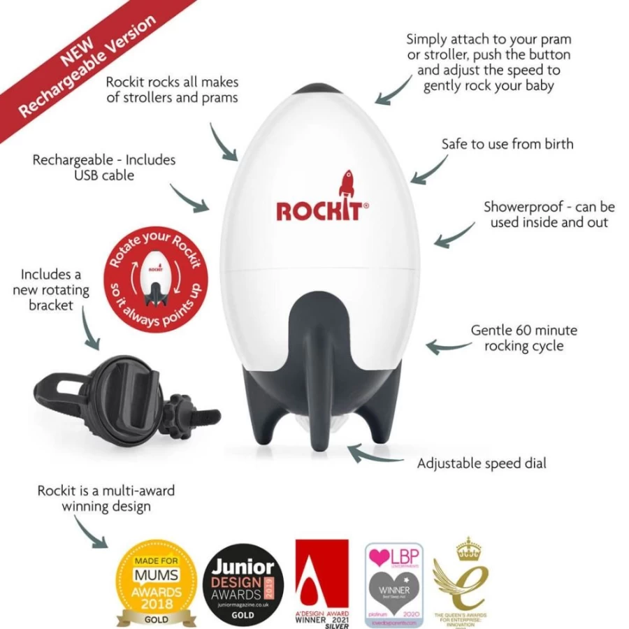 Cheeky Rascals Rockit Baby Rocker - Rechargeable Portable Baby Swing with Soothing Motion, New Model