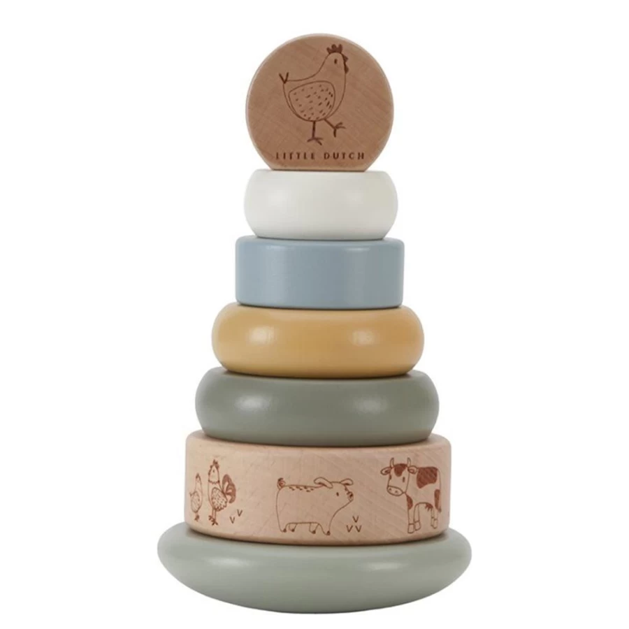 Little Dutch Rocking Ring Stacker - Wooden Farm Toy for Toddlers