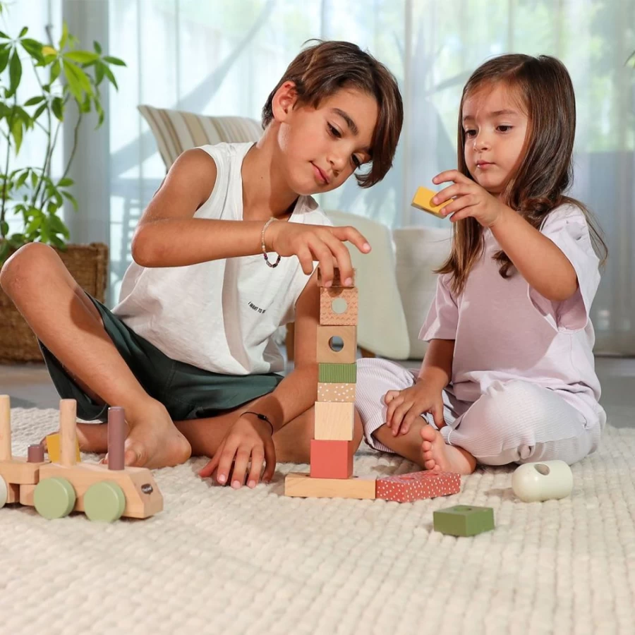 Tiny Love Boho Chic Wooden Stacking Train Toy for Kids - Eco-Friendly Educational Play