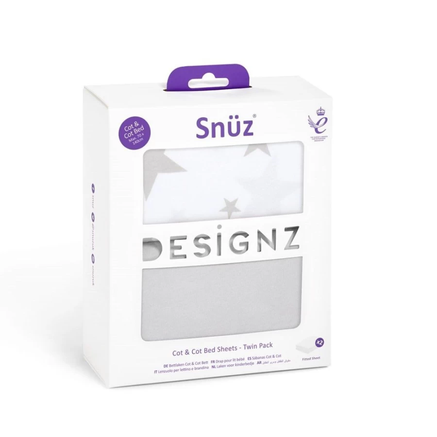 Snuz 2-Pack Cotton Cotbed Sheets with Star Design for Baby Cribs