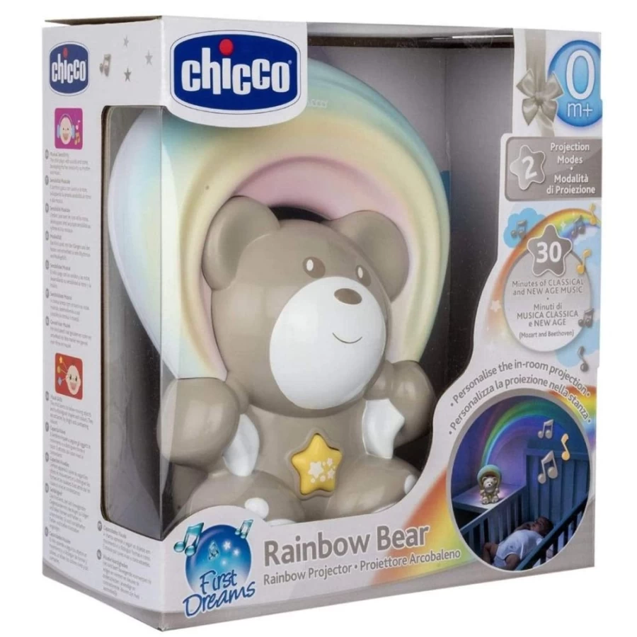 Chicco Rainbow Bear Night Light Projector - Neutral Nursery Decor, Soothing Baby Sleep Aid with Soft Lighting