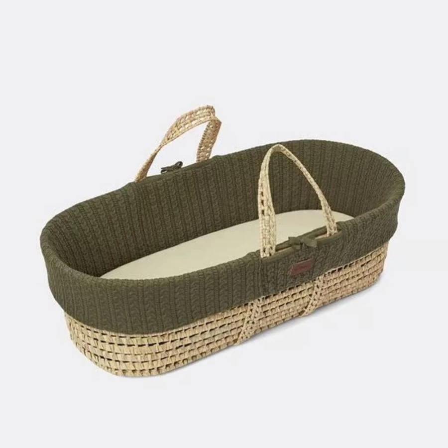 Little Green Sheep Natural Knitted Moses Basket Set with Mattress & Stand - Juniper Organic Cotton Baby Bed