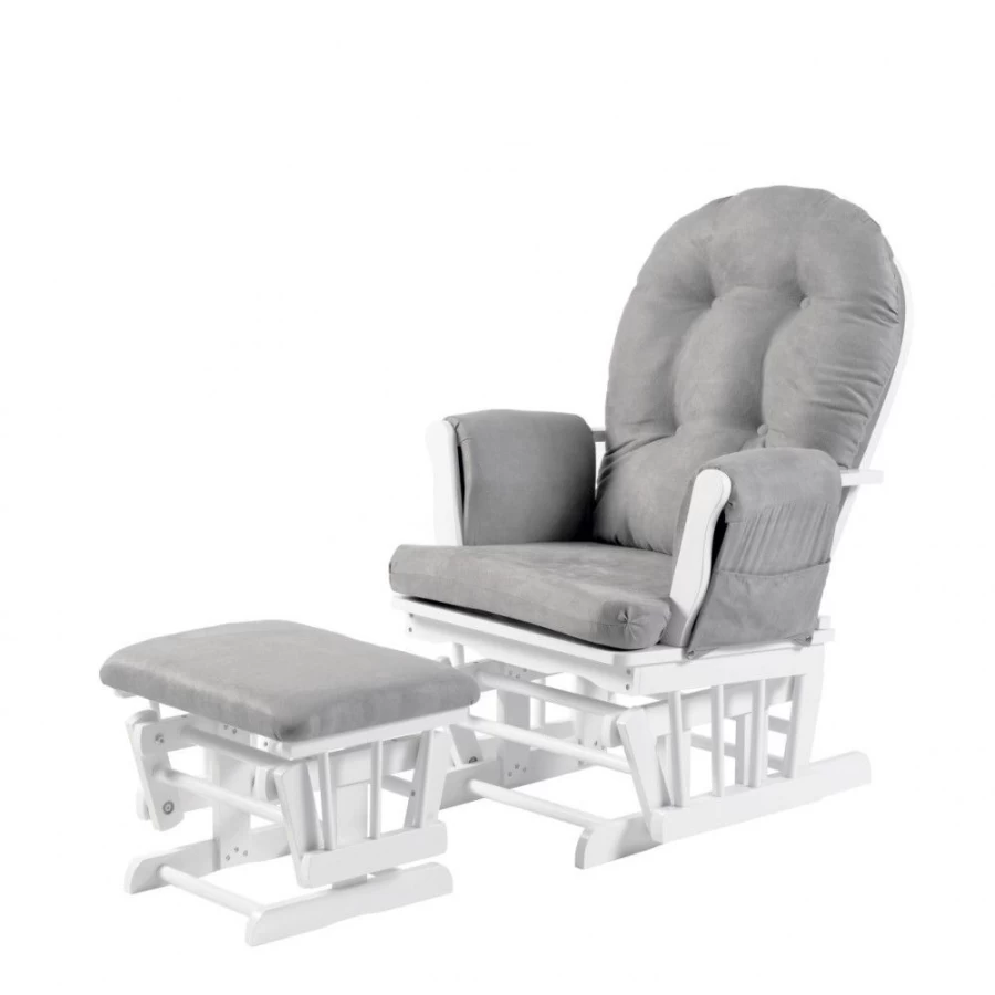Babylo Glider Nursing Chair - Grey Suedette Rocking Chair for Nursery, Comfortable Baby Feeding & Breastfeeding Recliner with Smooth Motion