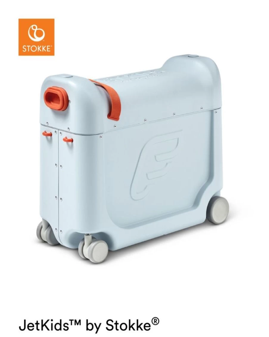 Stokke Jetkids Bedbox Travel Bed for Kids - Portable Blue Sky Airplane Sleeper & Storage Case