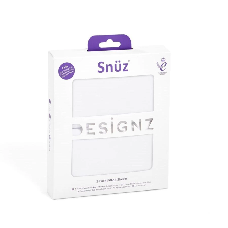Snuz White Fitted Crib Sheets - Soft, Breathable Nursery Bedding for Baby Cots