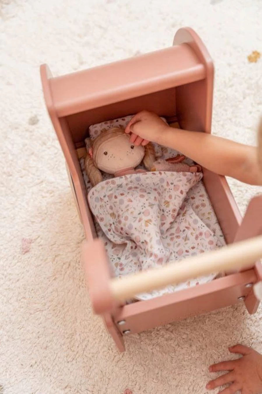 Little Dutch Wooden Doll Pram with Floral & Butterfly Design - Premium Toy Stroller for Kids