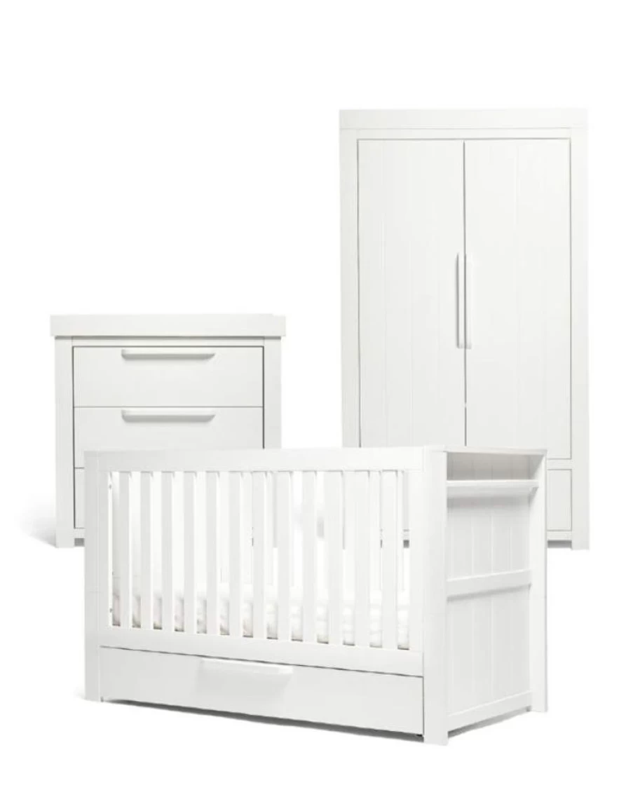 Mamas & Papas Franklin White Wash 3-Piece Cot Bed Set - Nursery Furniture