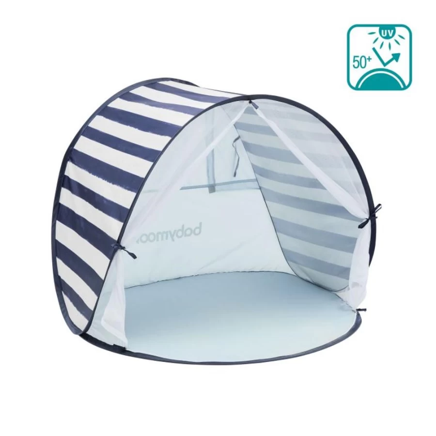 Babymoov UPF 50+ Sun Protection Tent - Portable Anti-UV Baby Beach Shelter with Blue Stripe Design