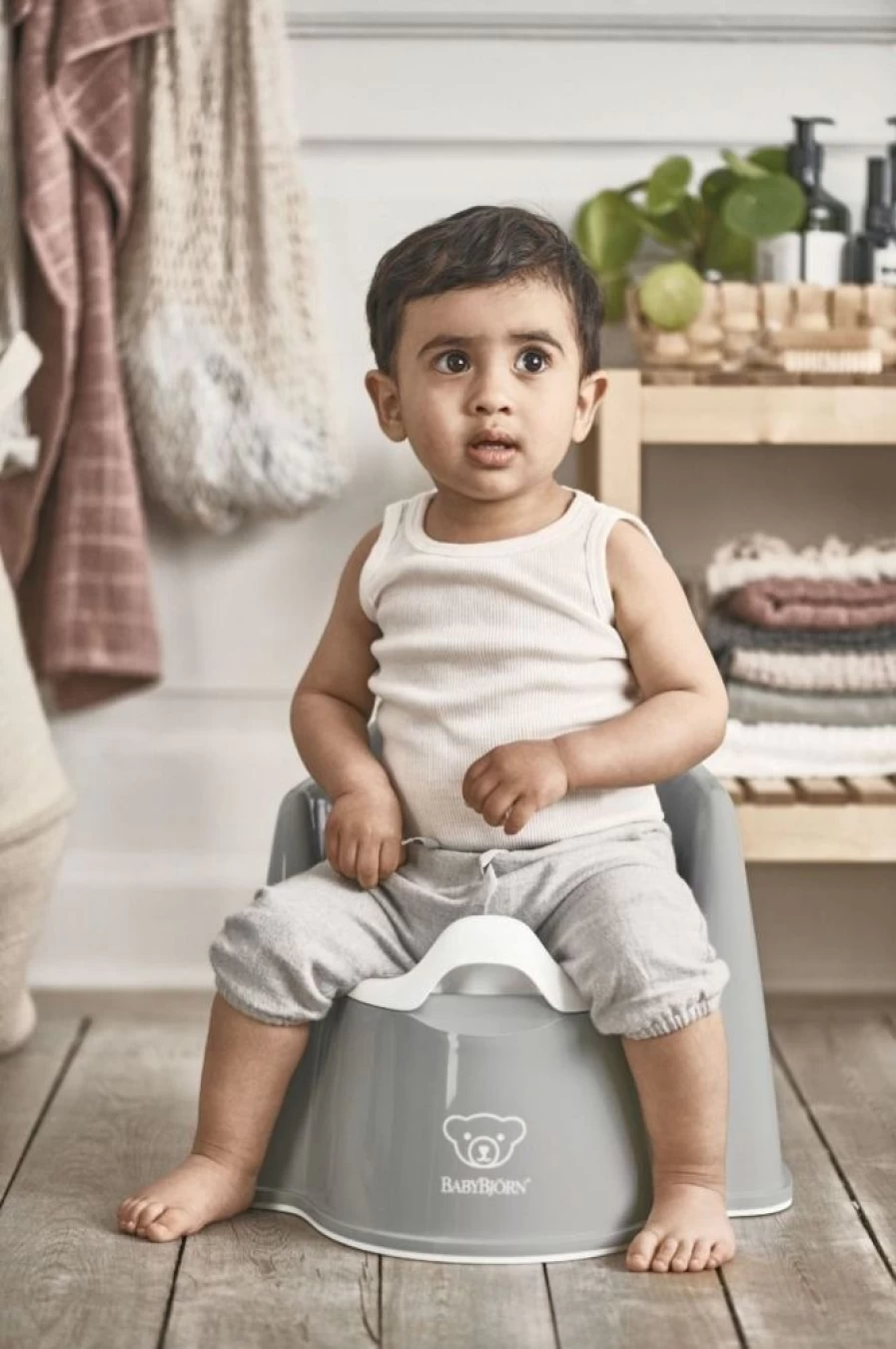 Babybjorn Potty Chair for Toddlers - Light Grey & White Training Toilet Seat for Boys & Girls