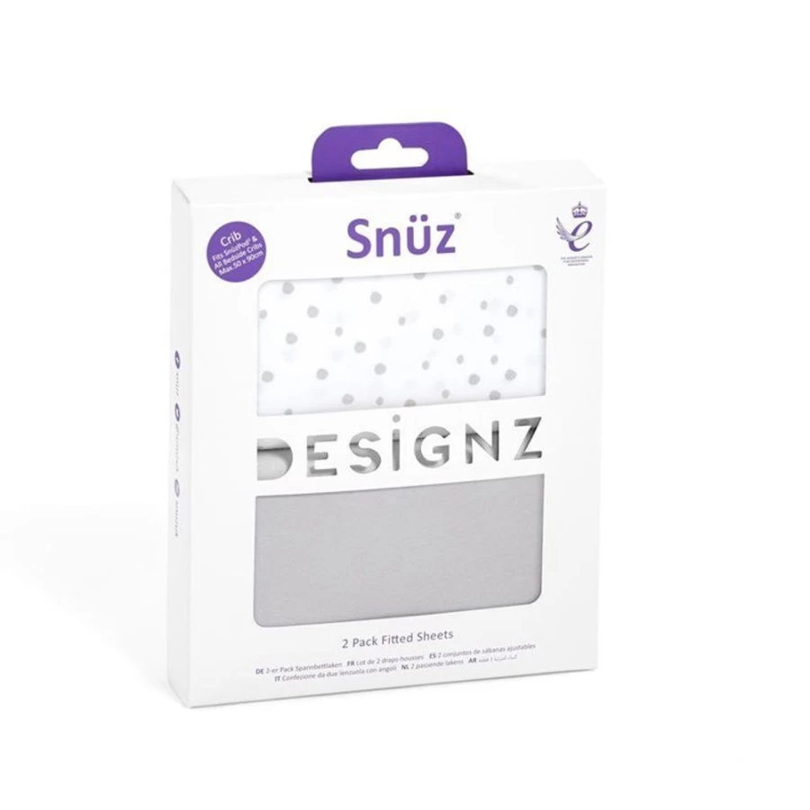 Snuz Crib Fitted Sheets 2-Pack - Soft Grey Spot Design for Baby Cots