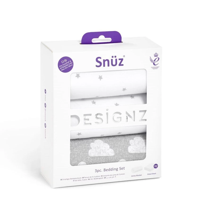 Snuz Cloud 3-Piece Crib Bedding Set for Nursery - Soft Baby Bed Set