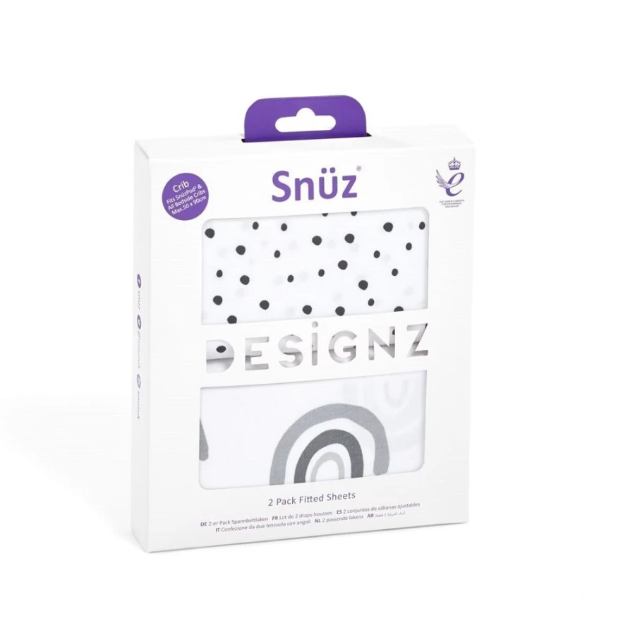 Little Green Sheep Snuz Crib 2-Pack Fitted Sheets - Mono Rainbow Design