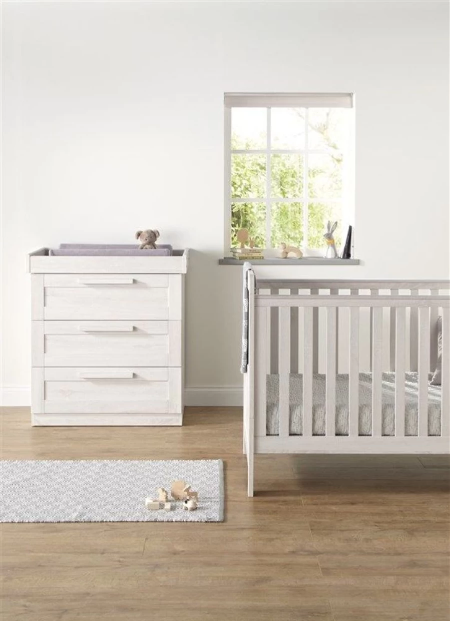 Mamas & Papas Atlas Nursery Furniture Set in Nimbus White - Modern Baby Crib & Changing Table