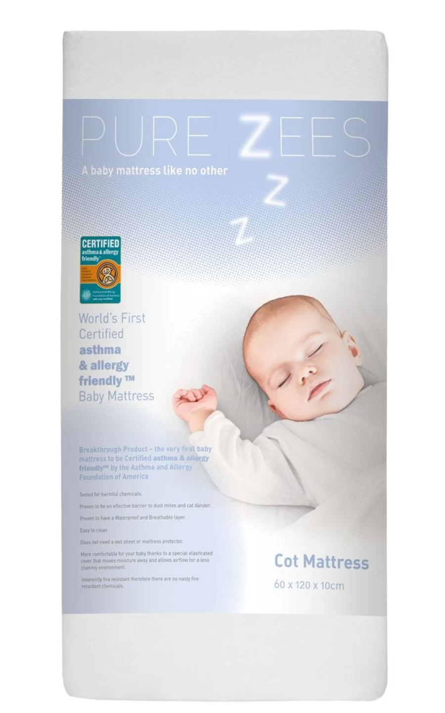 Pure Zees Cot Mattress 60x120 cm - Breathable Baby Crib Mattress with Waterproof Cover