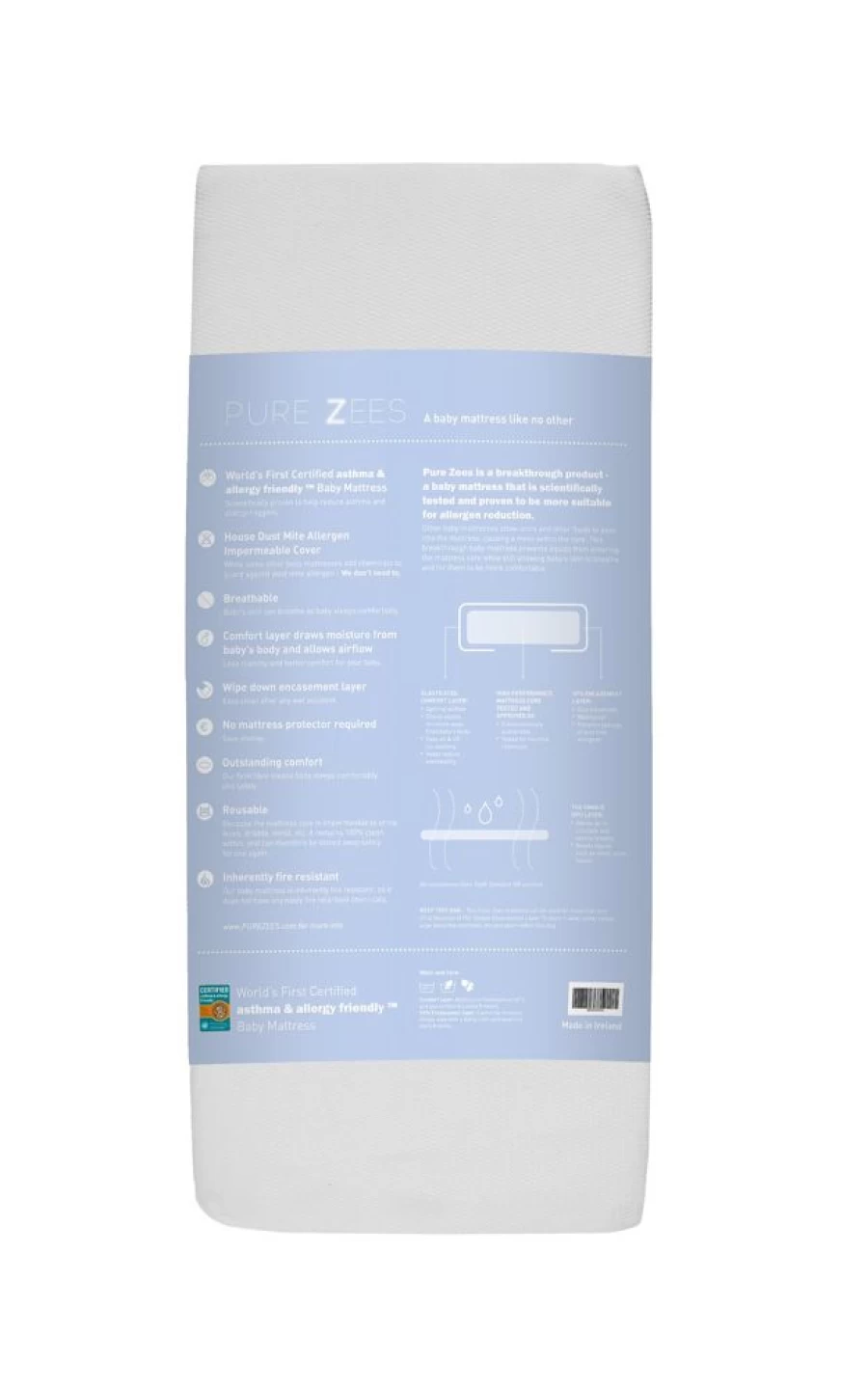 Pure Zees Cot Mattress 60x120 cm - Breathable Baby Crib Mattress with Waterproof Cover