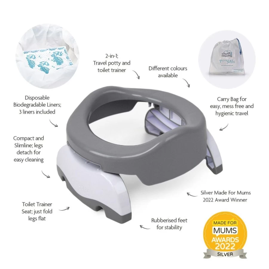 Potette Plus Portable Travel Potty for Kids – Lightweight Grey & White Training Toilet