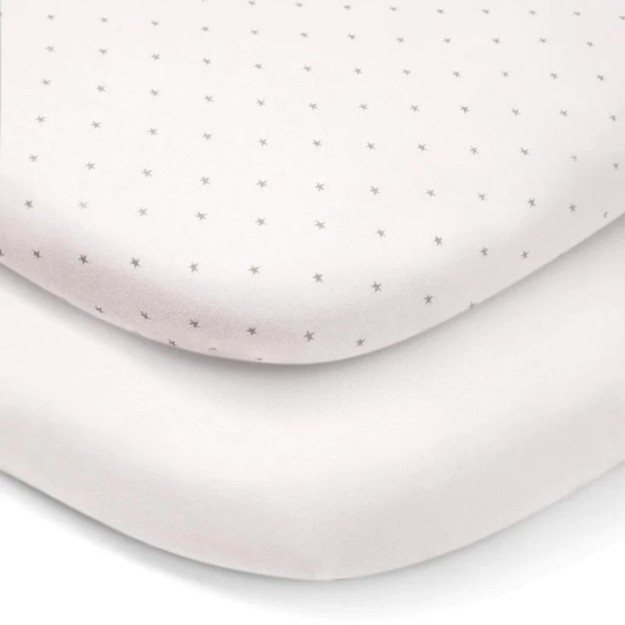 Mamas & Papas Lua Baby Crib Sheets 2-Pack - Grey Star Pattern Bedding for Nursery