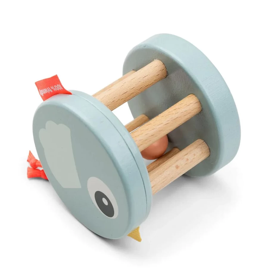Done by Deer Blue Birdee Wooden Baby Rattle - Natural Teether Toy for Infants