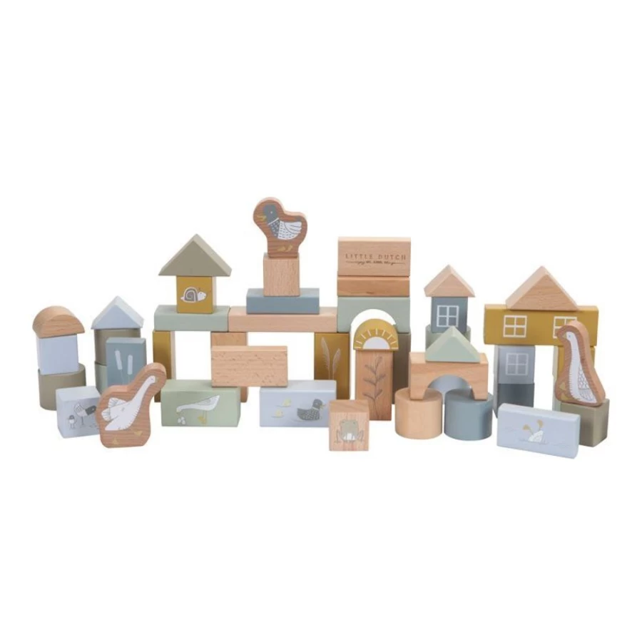 Little Dutch Blue Building Blocks for Kids - Creative Educational Toys