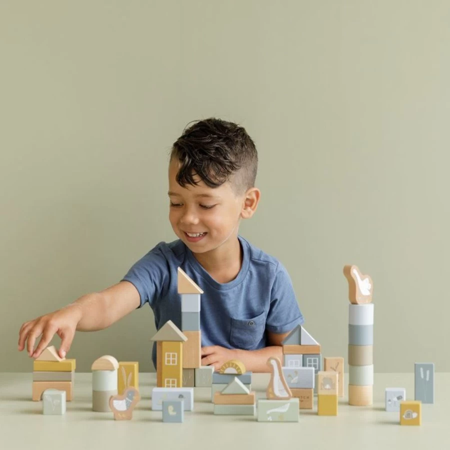 Little Dutch Blue Building Blocks for Kids - Creative Educational Toys