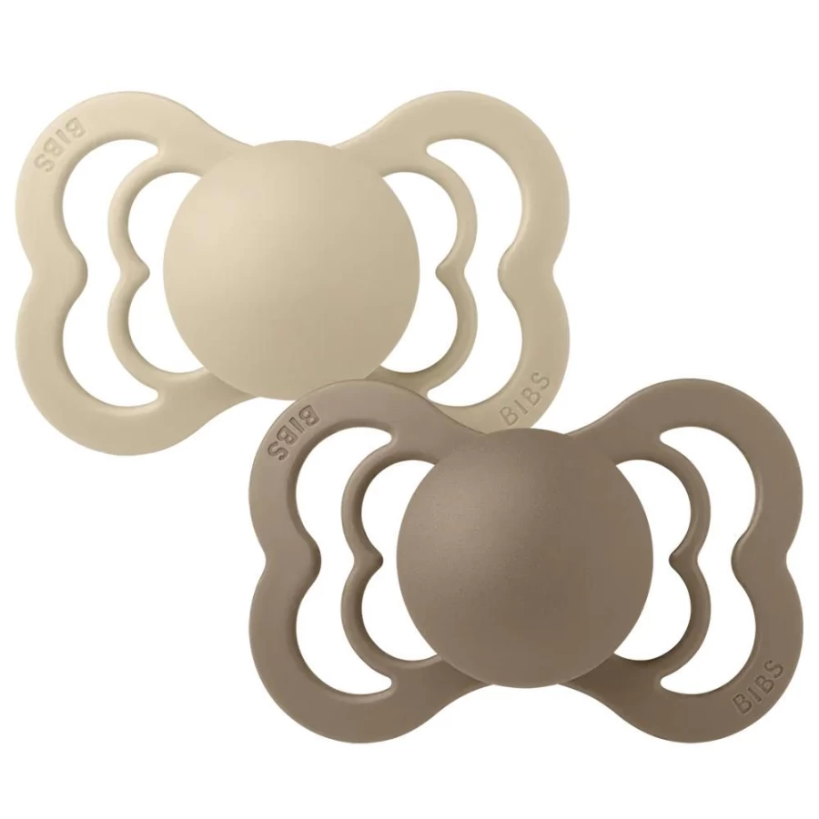 BIBS Supreme Silicone Pacifiers for Babies - BPA-Free Vanilla & Dark Oak 2-Pack, Orthodontic Newborn Soothers
