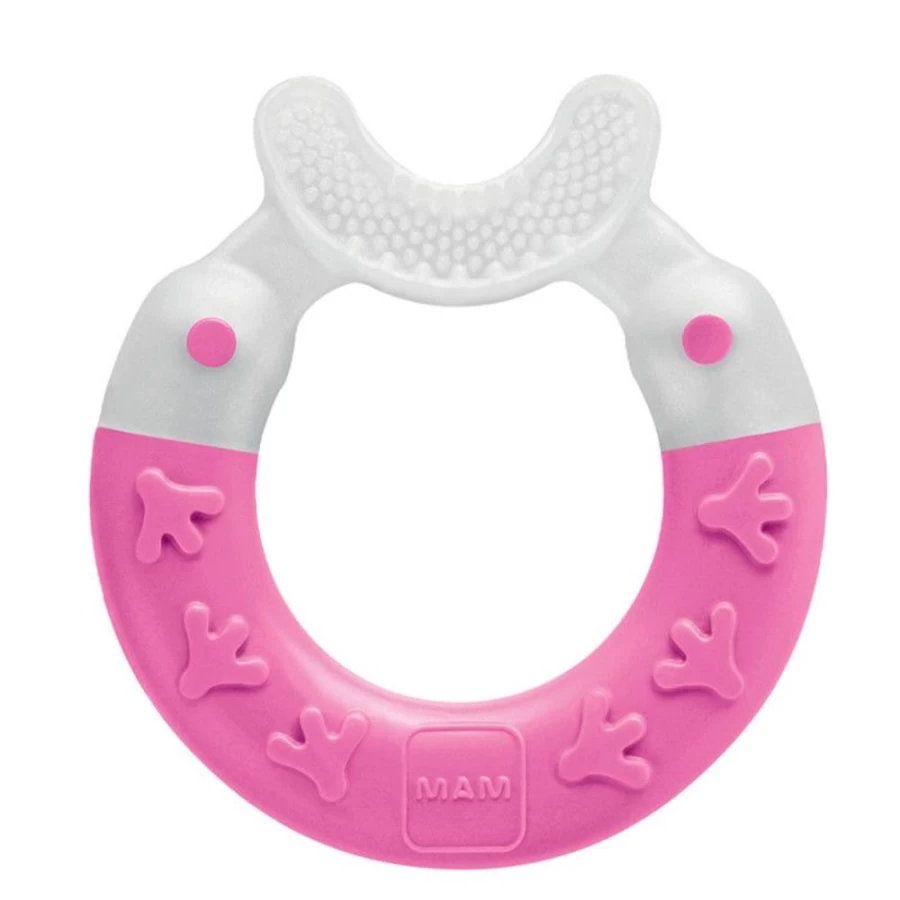 MAM Bite & Brush Teething Toy for Babies 3+ Months - Soothing Pink Gum Relief