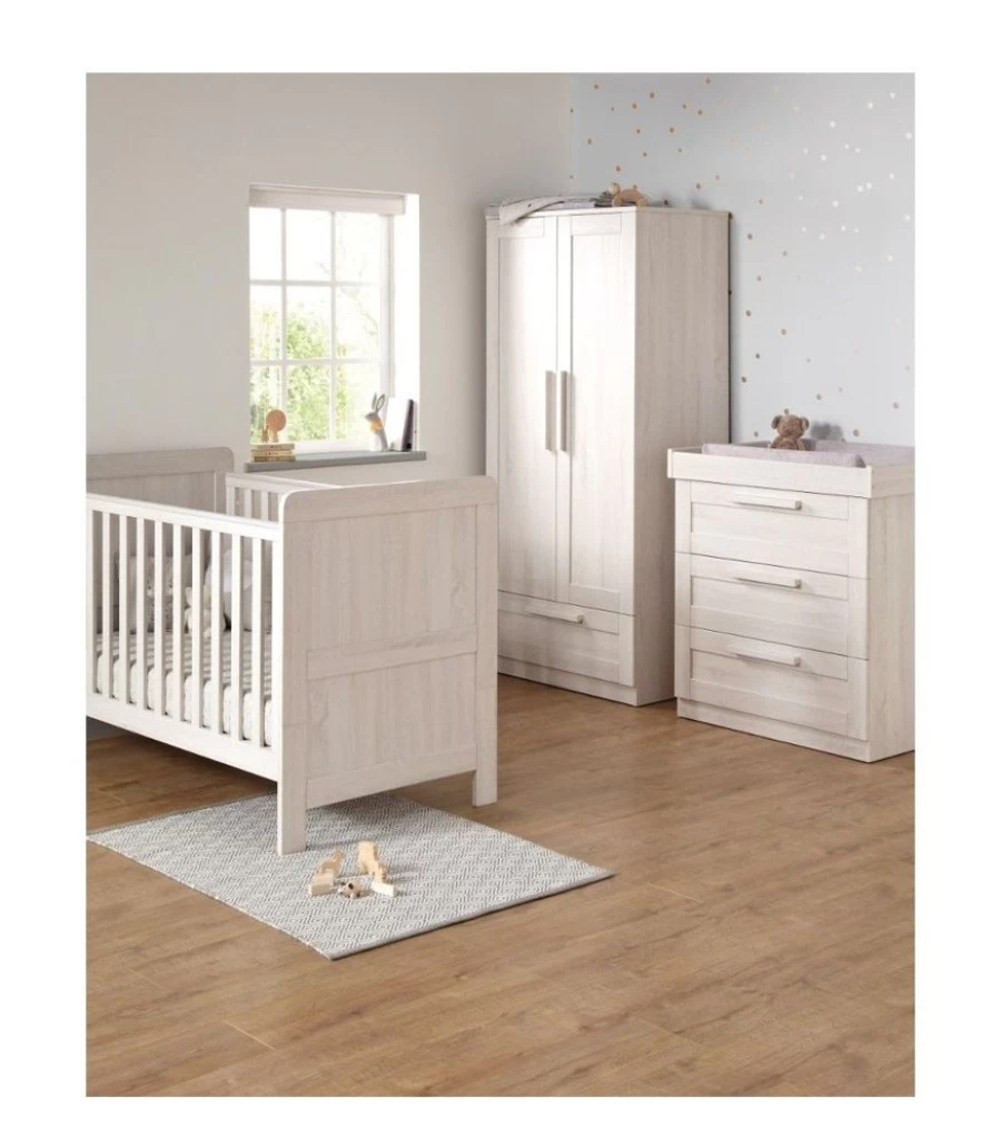 Mamas & Papas Atlas Nimbus White Nursery Furniture - Modern Baby Crib & Changing Unit