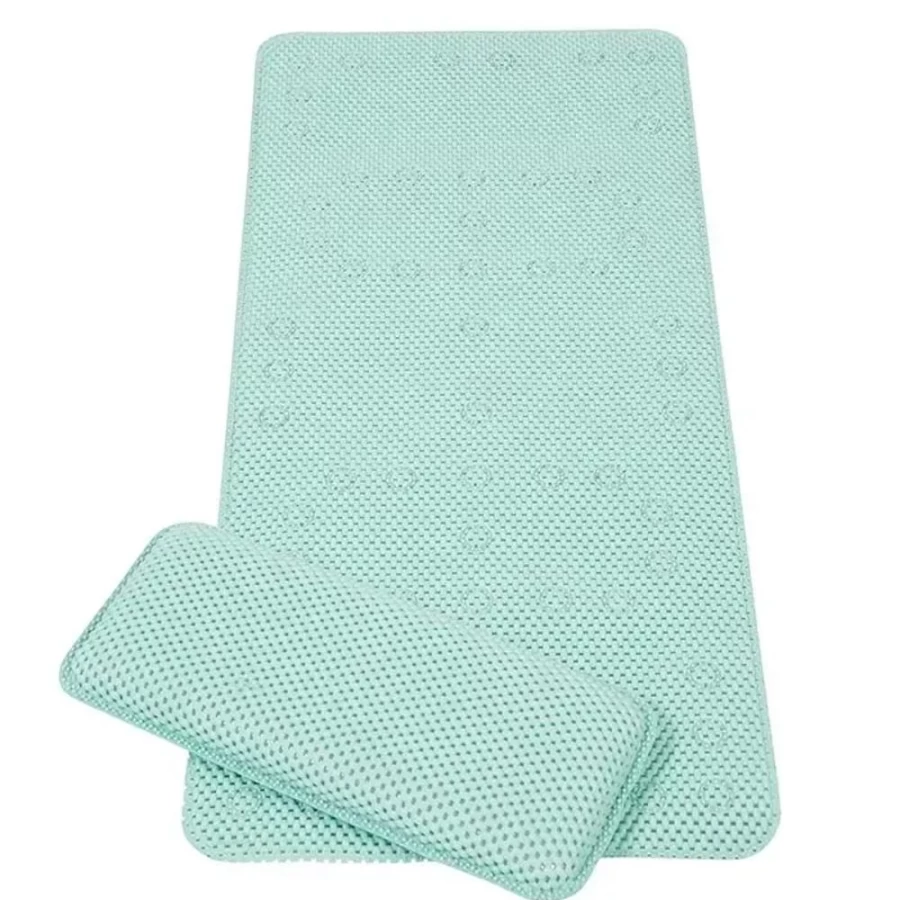 Clevamama Green Bath Mat & Kneeling Cushion - Non-Slip, Comfortable Bathroom Floor Mat for Kids and Adults