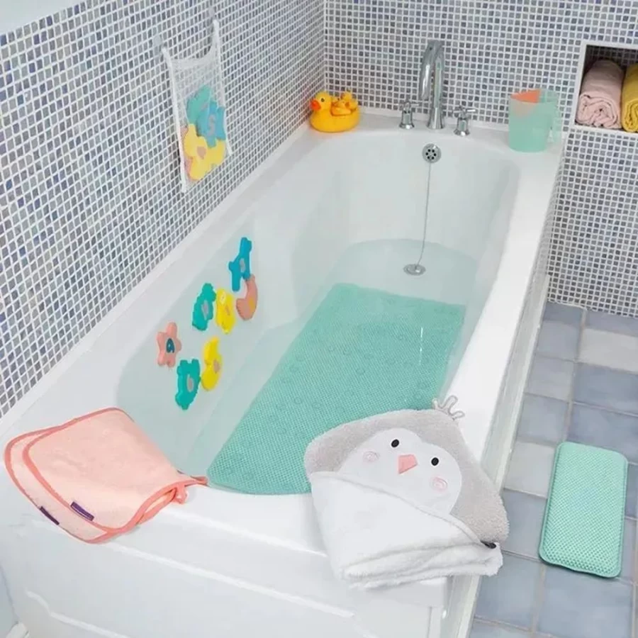 Clevamama Green Bath Mat & Kneeling Cushion - Non-Slip, Comfortable Bathroom Floor Mat for Kids and Adults