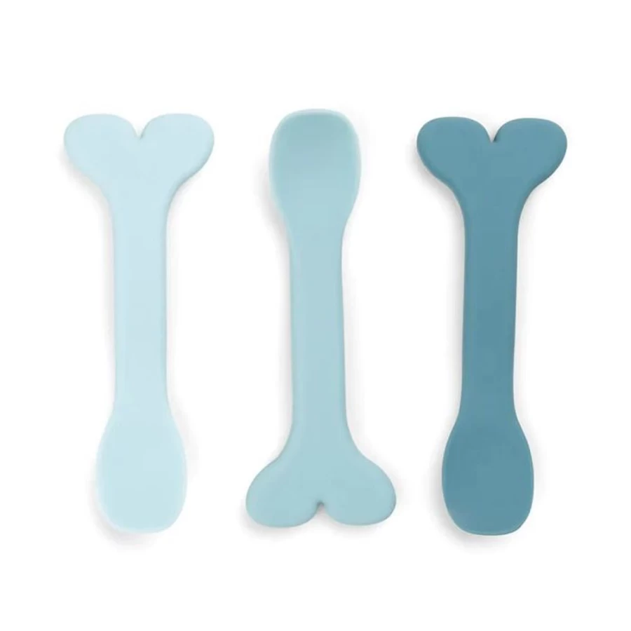 Done by Deer Silicone Baby Spoon Set - 3-Pack Soft Feeding Spoons for Infants - BPA-Free, Teether & Weaning Utensils - Wally Design in Blue