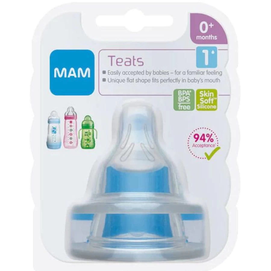 MAM SkinSoft Silicone Baby Bottle Nipples Slow Flow 2-Pack, BPA-Free Orthodontic Pacifier for Newborns and Infants