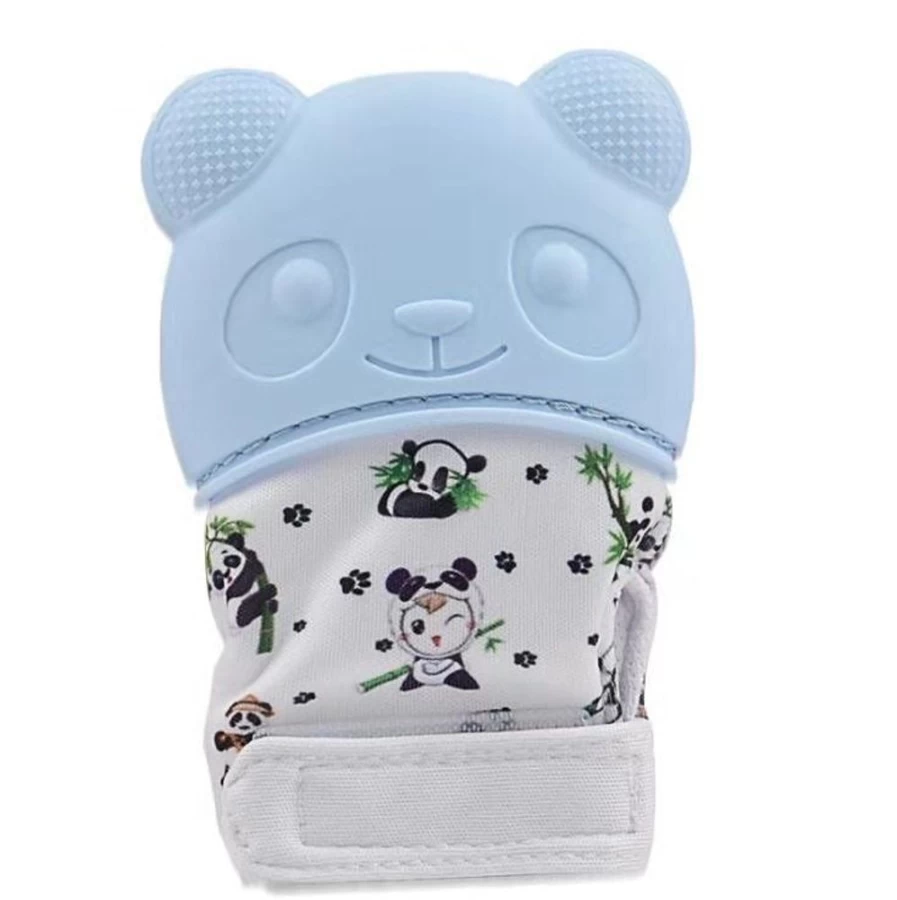 Beacon Pharma Panda Teething Mitt for Babies - Soft Chewable Mittens, Soothing Sore Gums, BPA-Free, Machine Washable, Light Blue