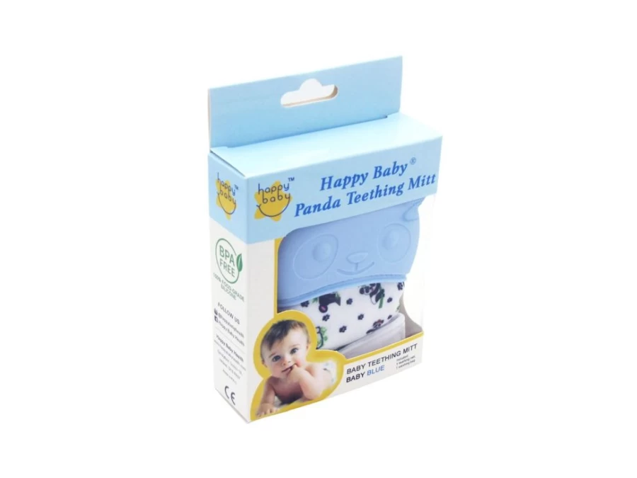Beacon Pharma Panda Teething Mitt for Babies - Soft Chewable Mittens, Soothing Sore Gums, BPA-Free, Machine Washable, Light Blue
