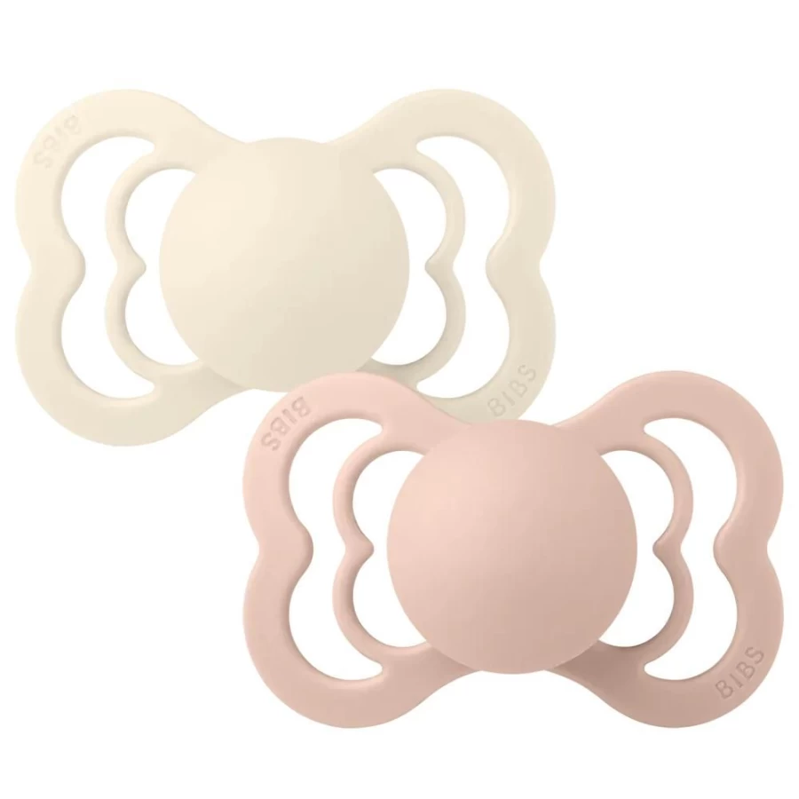 BIBS Supreme Silicone Baby Pacifiers - Ivory & Blush Soothers - 2-Pack BPA-Free Orthodontic Pacifier Set