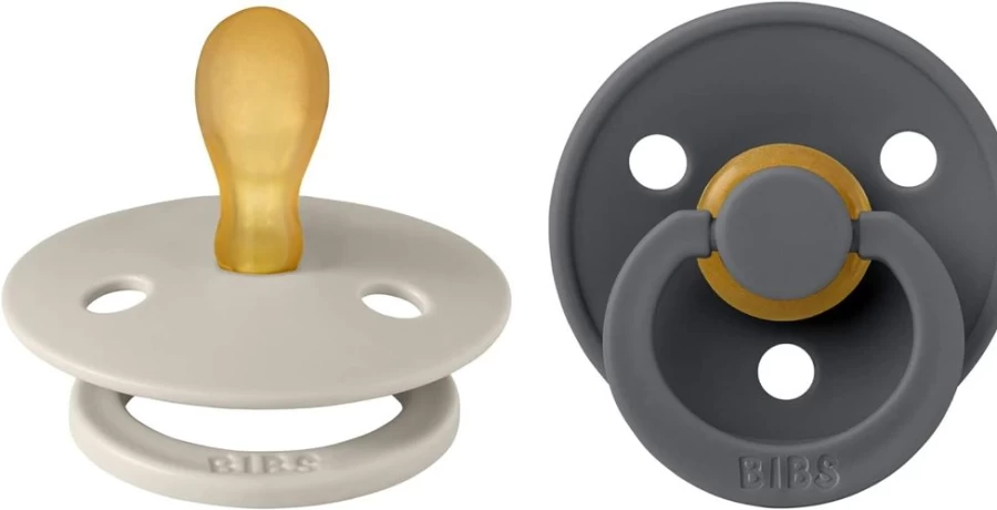 BIBS Symmetrical Latex Pacifiers for Babies - Sand & Iron Color, 2-Pack, BPA-Free, Orthodontic Comfort