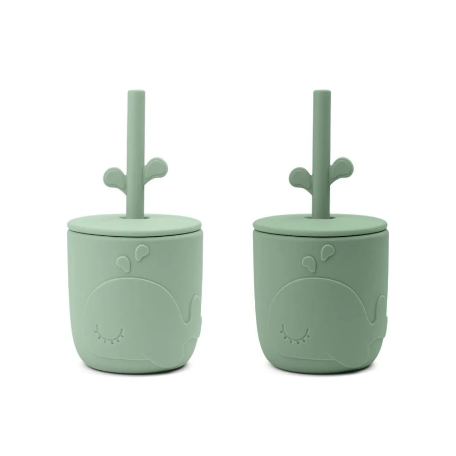 Done by Deer Peekaboo Straw Cup 2-Pack - Green Baby Sippy Cup with Lids