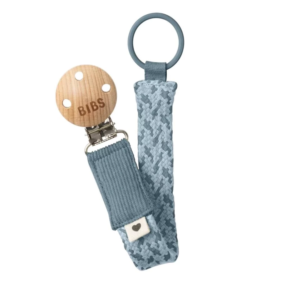 BIBS Braided Pacifier Clip for Babies - Petrol & Baby Blue, Secure and Stylish Soother Holder