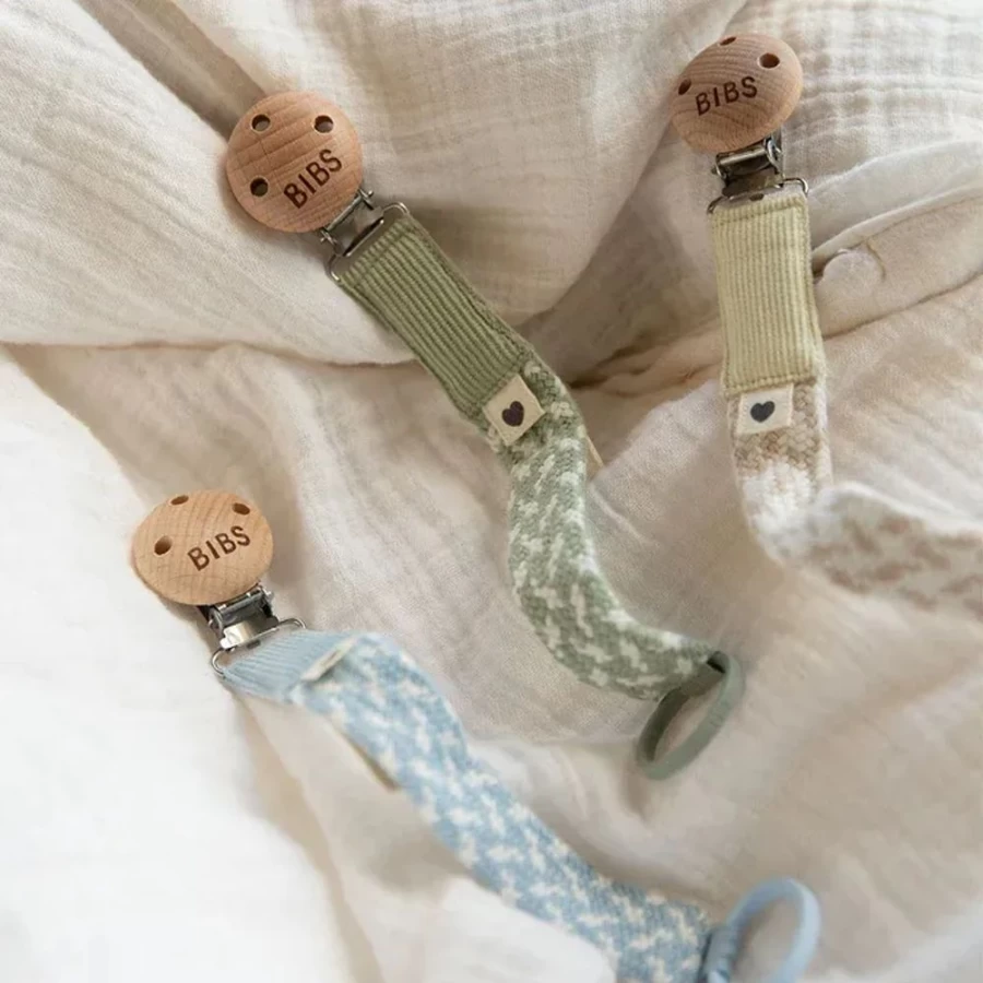 BIBS Braided Pacifier Clip for Babies - Petrol & Baby Blue, Secure and Stylish Soother Holder