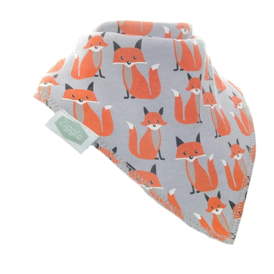 Ziggle Foxes Design Grey Baby Bib - Soft & Absorbent Feeding Bib for Infants