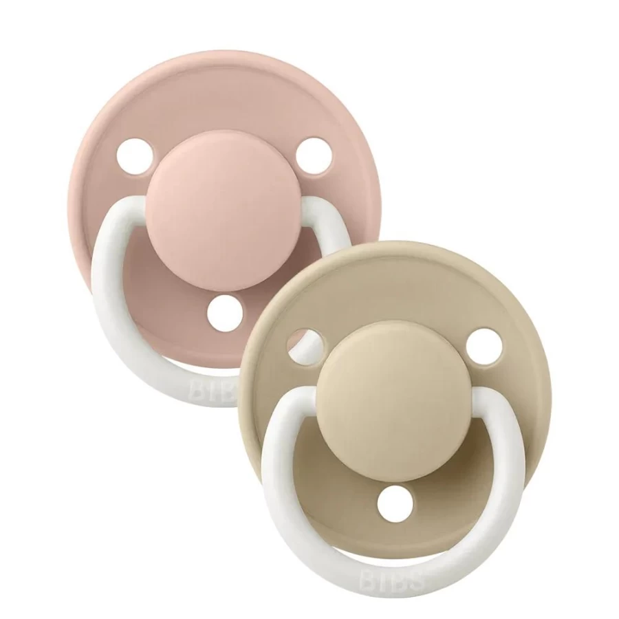 BIBS De Lux Silicone Pacifiers for Babies - Soft Blush Glow & Vanilla, 2-Pack, One Size Fits All, BPA-Free